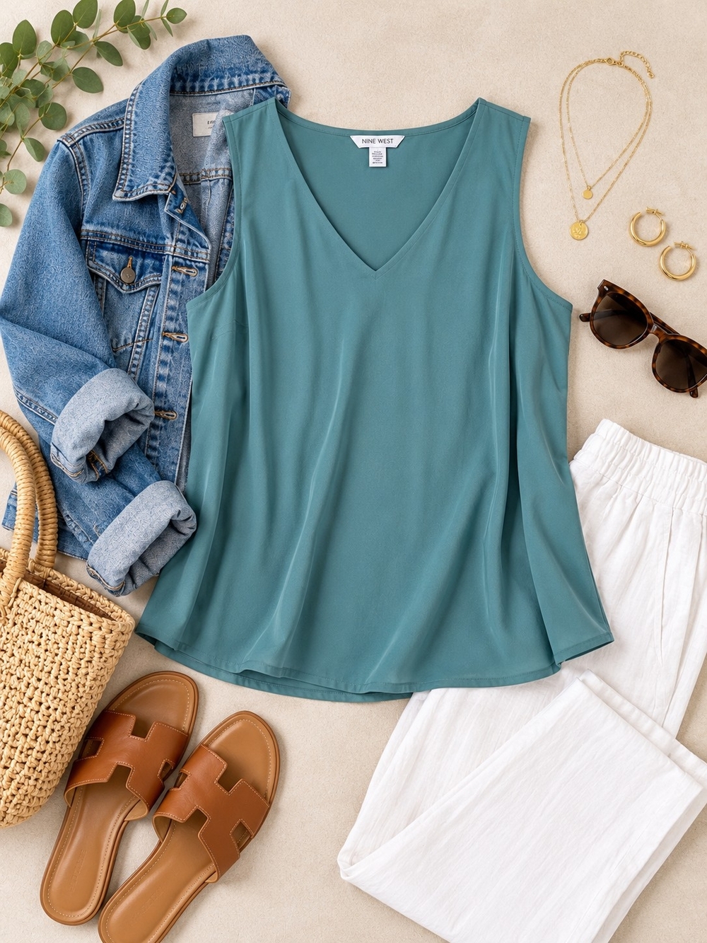 Nine West Teal V-Neck Sleeveless Top